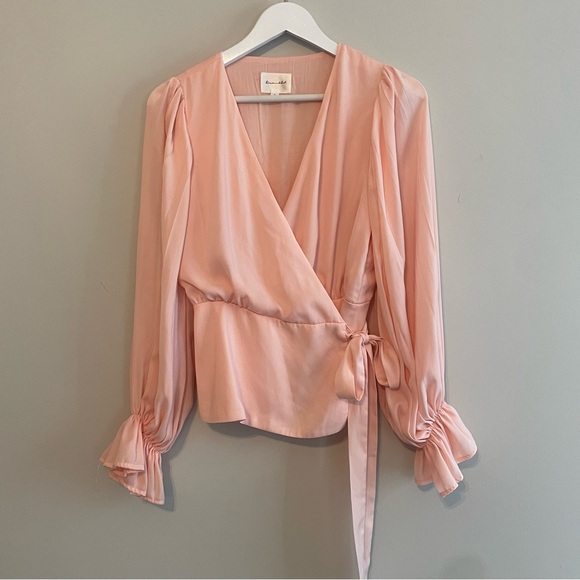 REVOLVE LINE & DOT Boho Silky Wrap Blouse in Blush Pink - Size Small - Picture 2 of 13